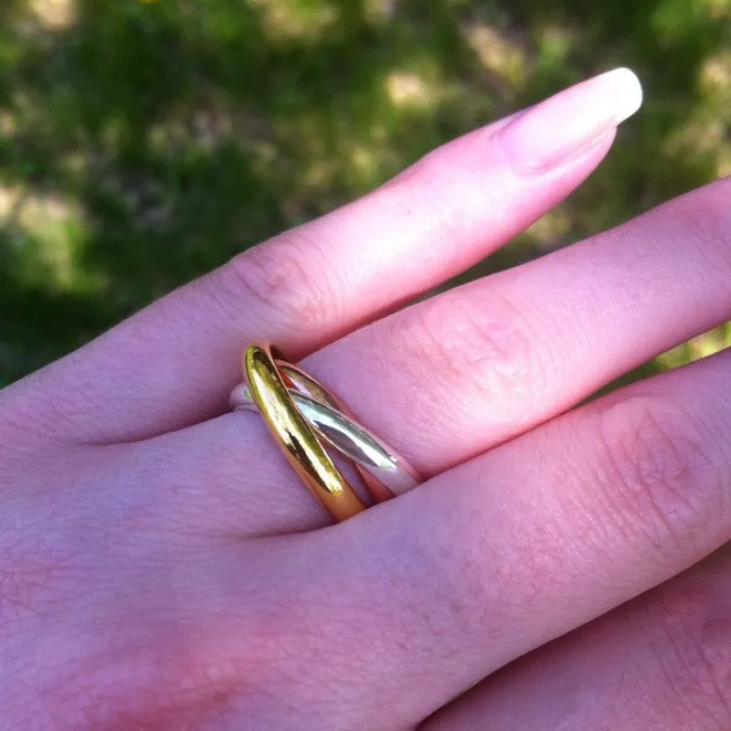Top Quality Full Size Classical 3 Rounds 18K Rose Yellow White Gold Gold Plated Ring Fashion Jewelry