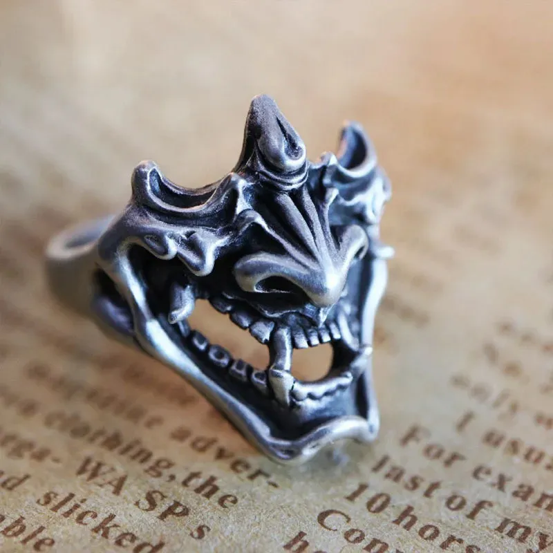 Trendy Creative Japanese Demon Samurai Rings For Men Gothic Punk Style Skeleton Open Thai Silver Ring Street Fashion Jewelry