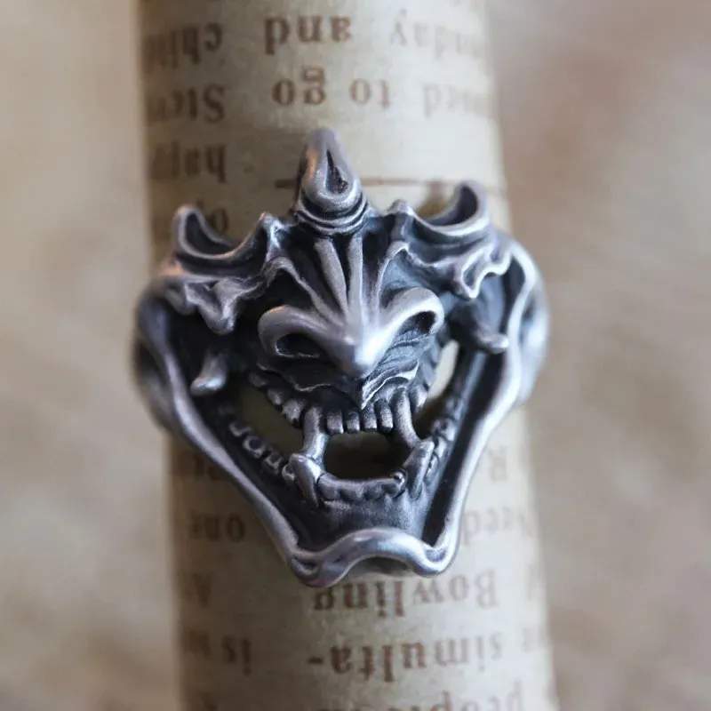 Trendy Creative Japanese Demon Samurai Rings For Men Gothic Punk Style Skeleton Open Thai Silver Ring Street Fashion Jewelry