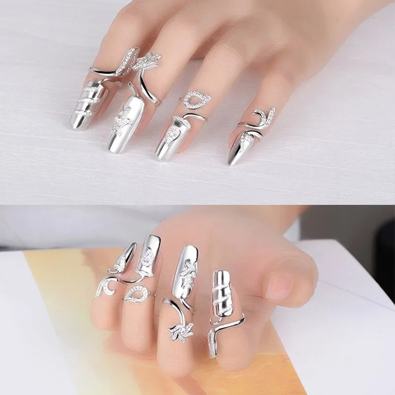 Trendy Rhinestone Accented Fingernail Protective Cover Jewelry Rings