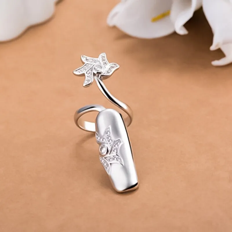 Trendy Rhinestone Accented Fingernail Protective Cover Jewelry Rings