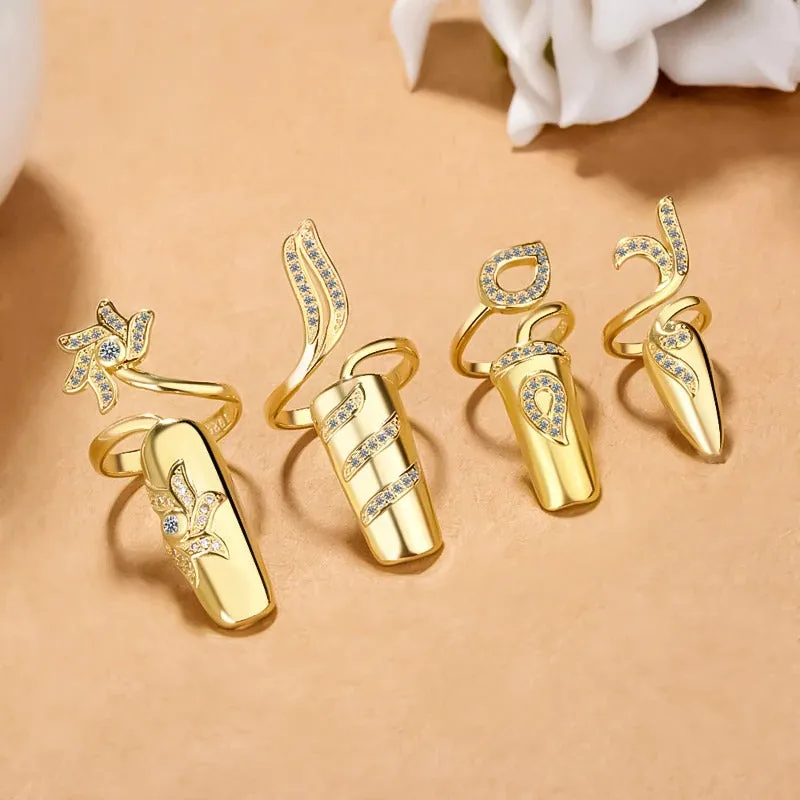 Trendy Rhinestone Accented Fingernail Protective Cover Jewelry Rings