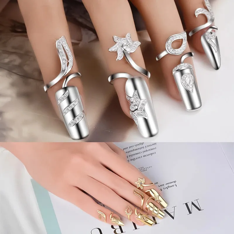 Trendy Rhinestone Accented Fingernail Protective Cover Jewelry Rings