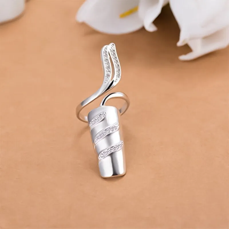 Trendy Rhinestone Accented Fingernail Protective Cover Jewelry Rings