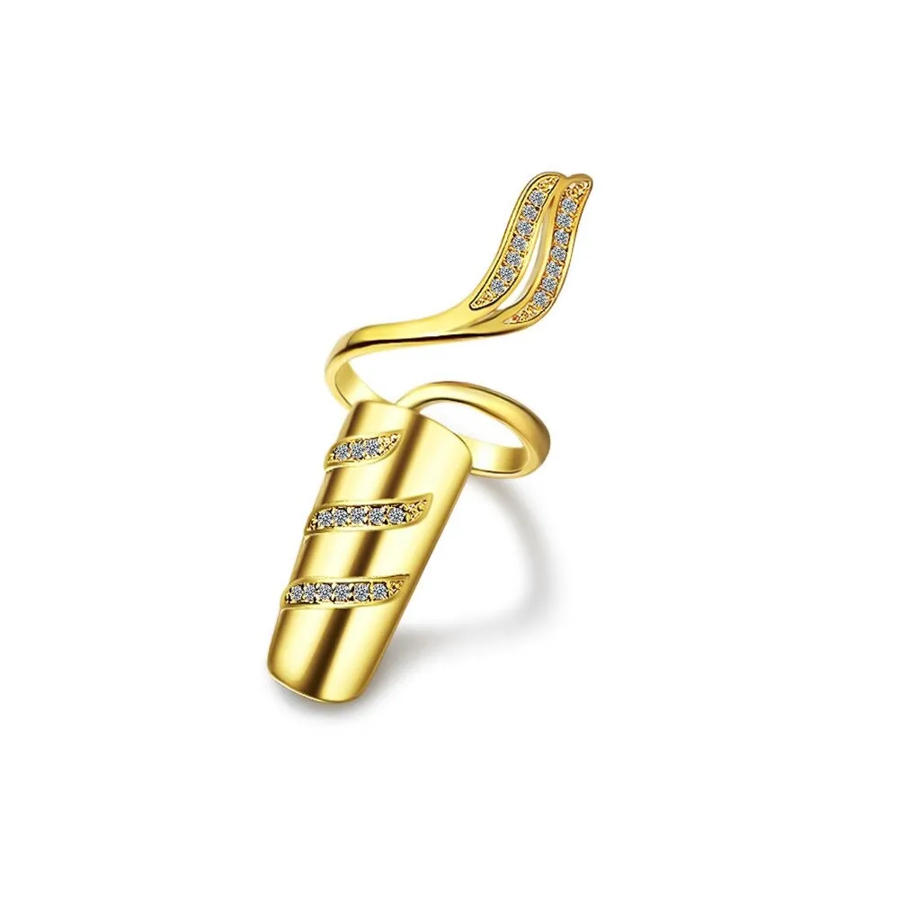 Trendy Rhinestone Accented Fingernail Protective Cover Jewelry Rings