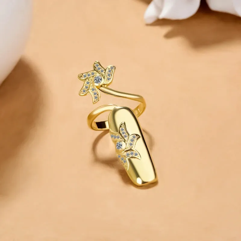 Trendy Rhinestone Accented Fingernail Protective Cover Jewelry Rings