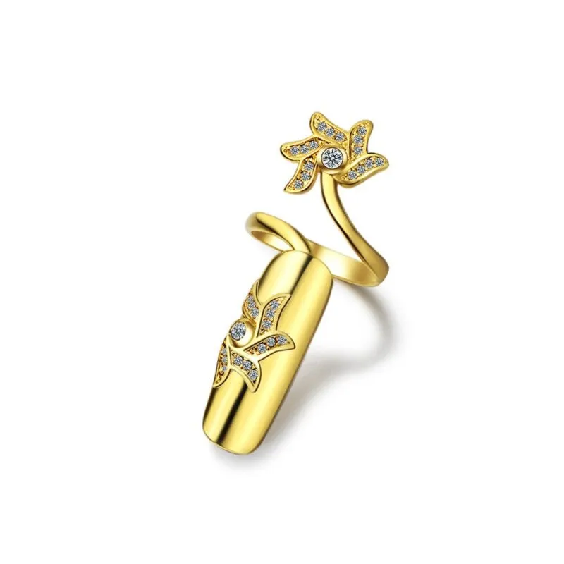 Trendy Rhinestone Accented Fingernail Protective Cover Jewelry Rings