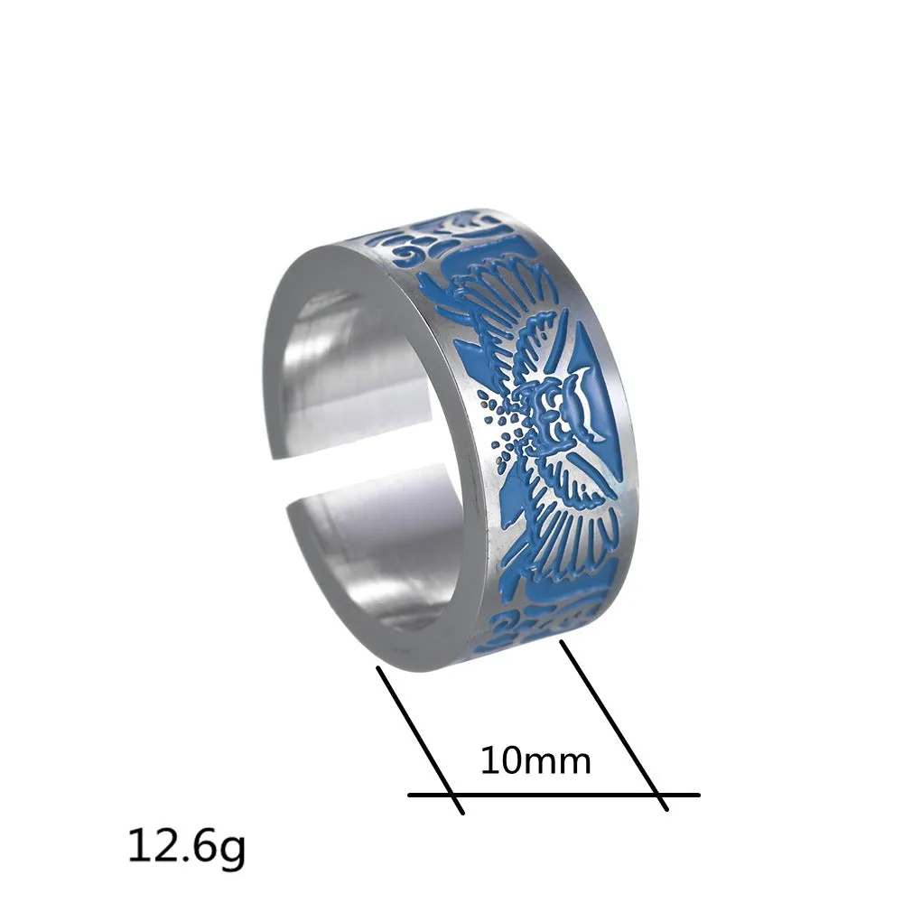 Trendy Titanium Steel Rings Set with Owl and Shark Motifs