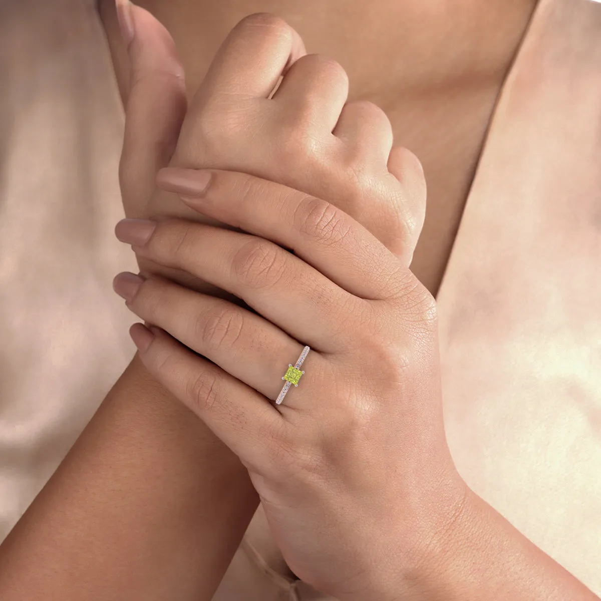 Trendy Yellow Topaz Pricess Diamond Dainty Ring
