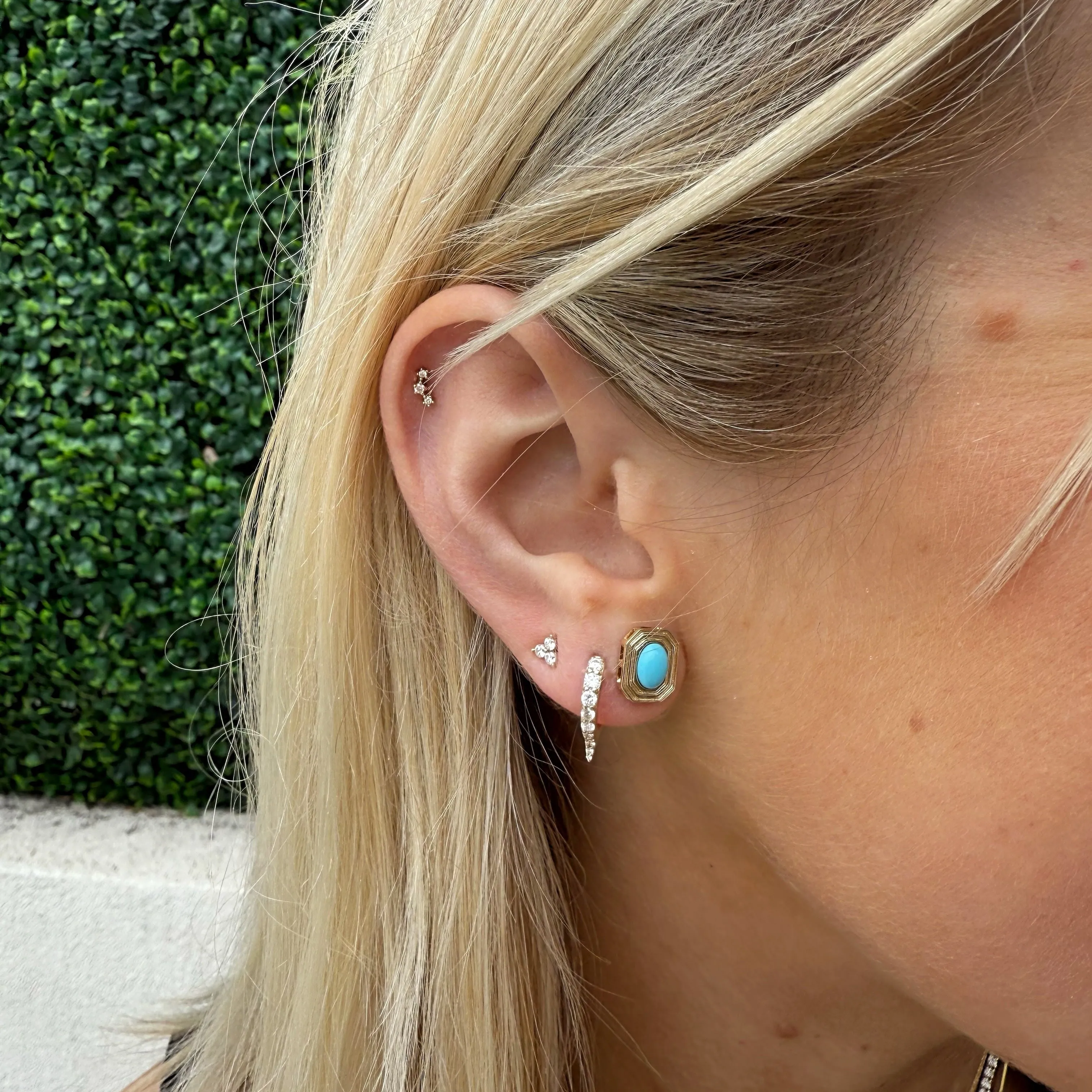 Triple Bezel Turquoise Studs