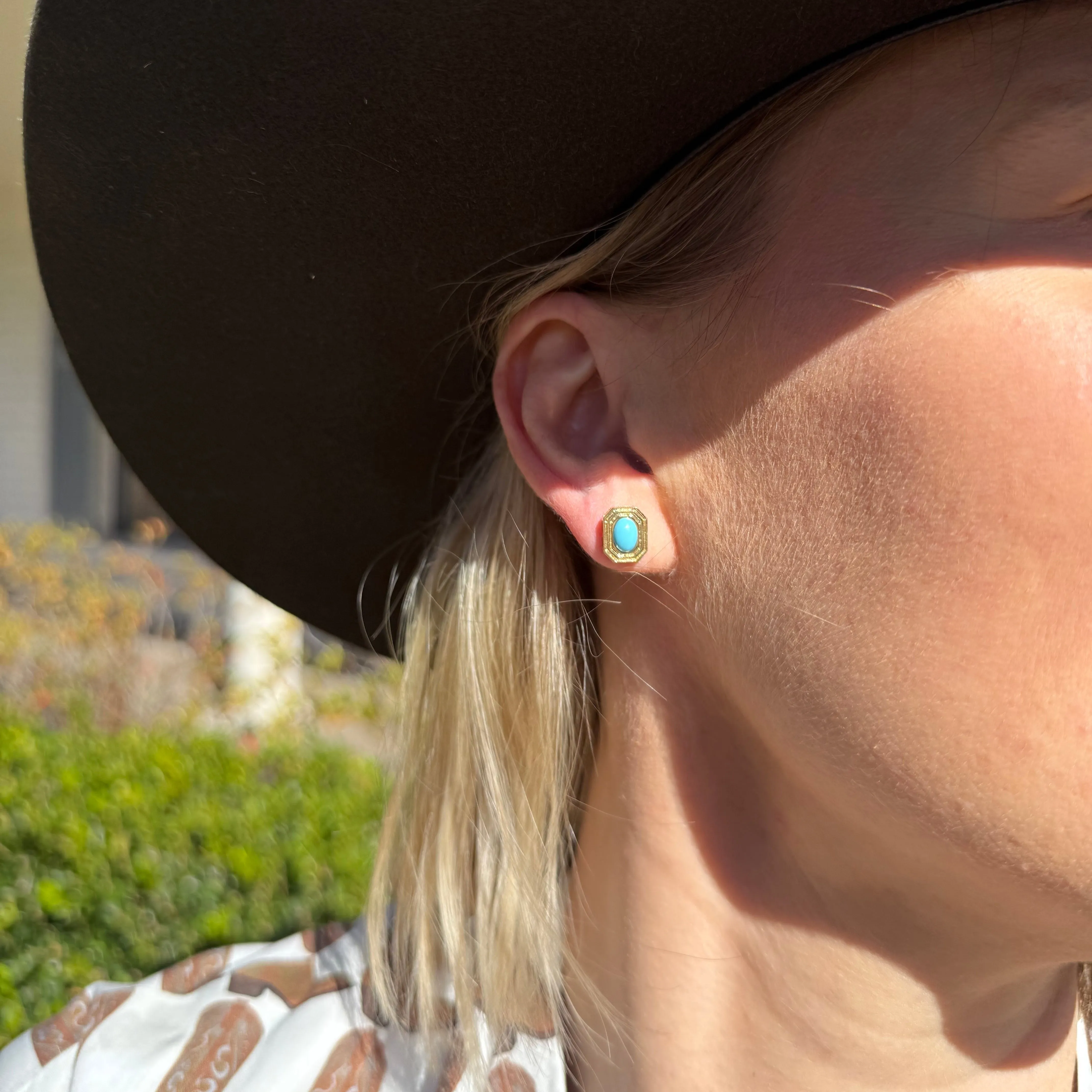 Triple Bezel Turquoise Studs