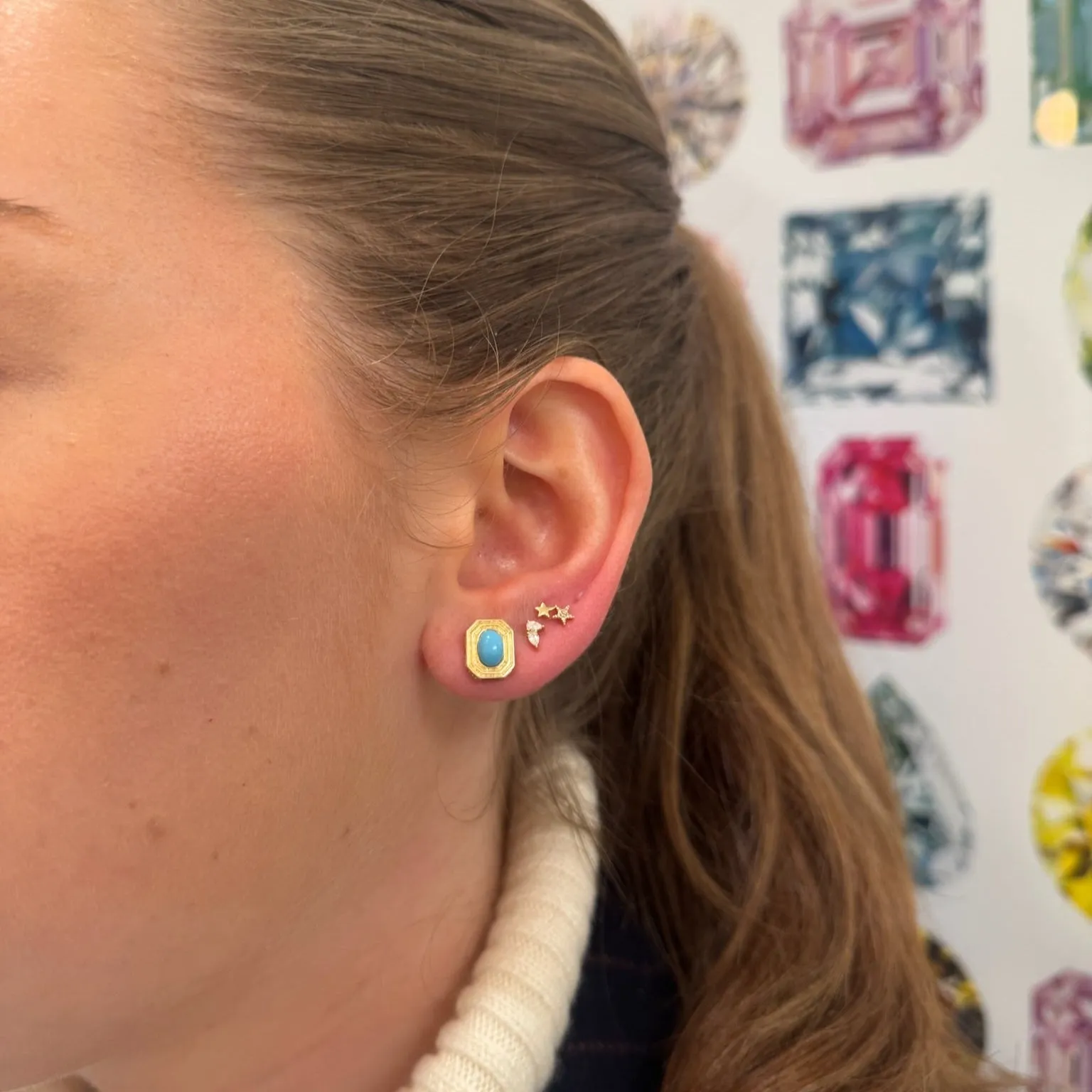 Triple Bezel Turquoise Studs