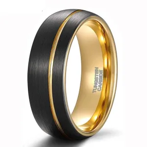 Tungsten Wedding Band with Asymmetric Gold Thread
