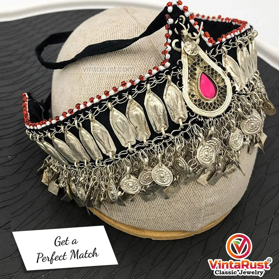 Turkmen Tribal Ethnic Headpiece With Pink Glass Teardrop Centre Matha Patti