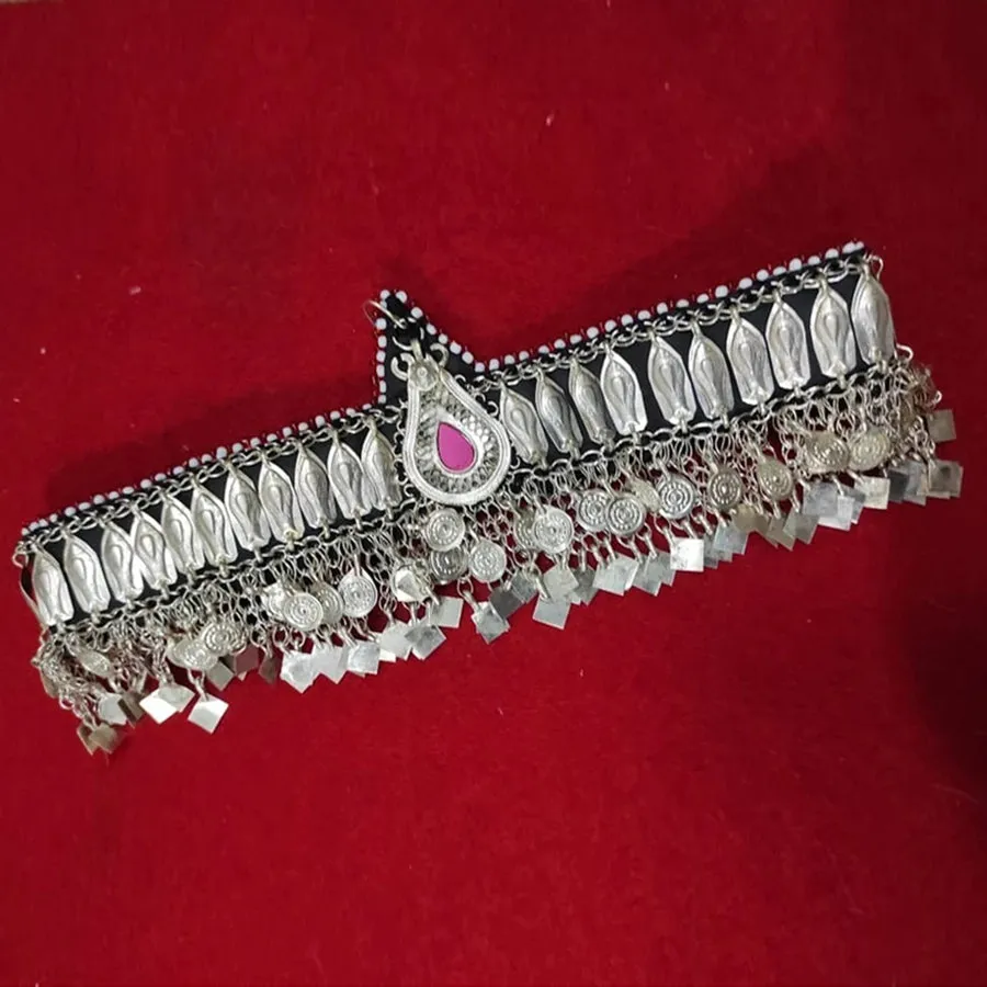 Turkmen Tribal Ethnic Headpiece With Pink Glass Teardrop Centre Matha Patti