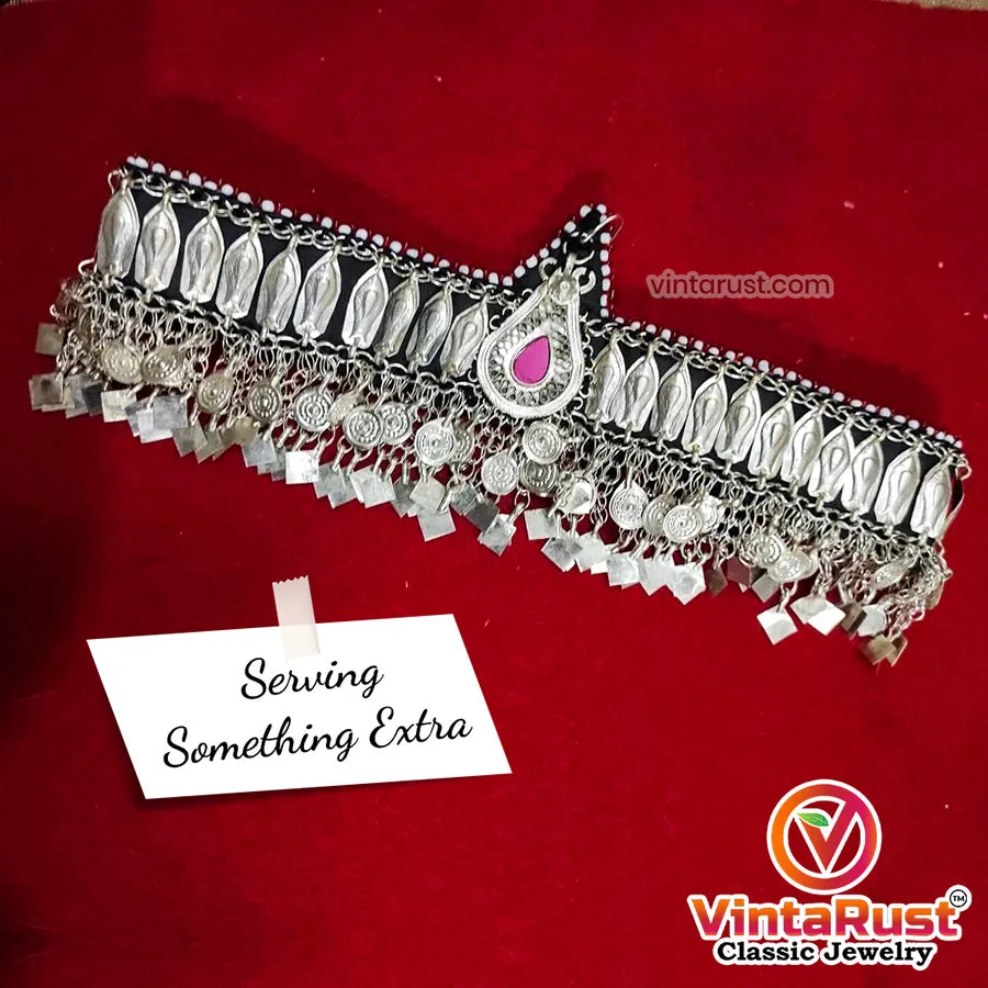Turkmen Tribal Ethnic Headpiece With Pink Glass Teardrop Centre Matha Patti