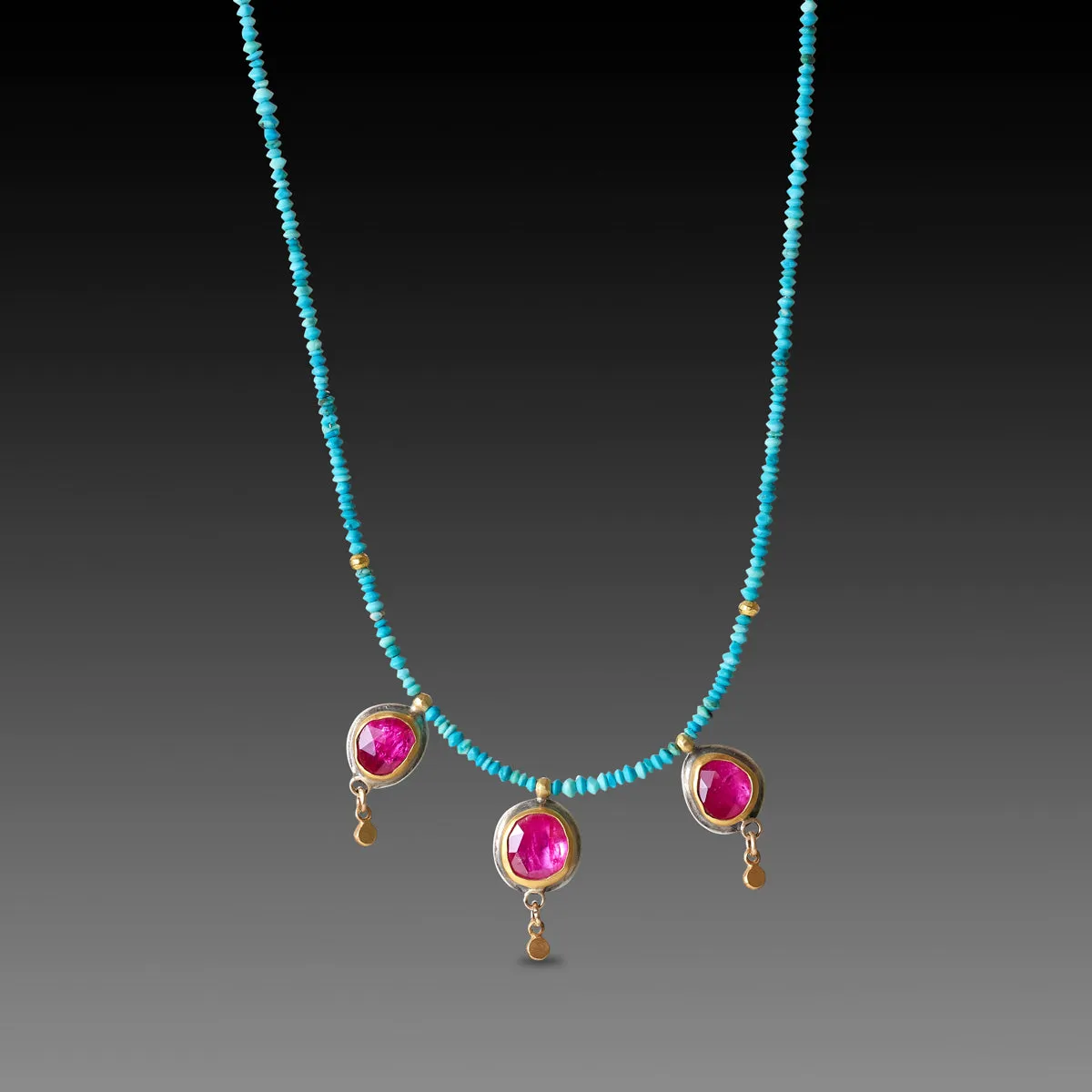 Turquoise Beaded Necklace with Rubies