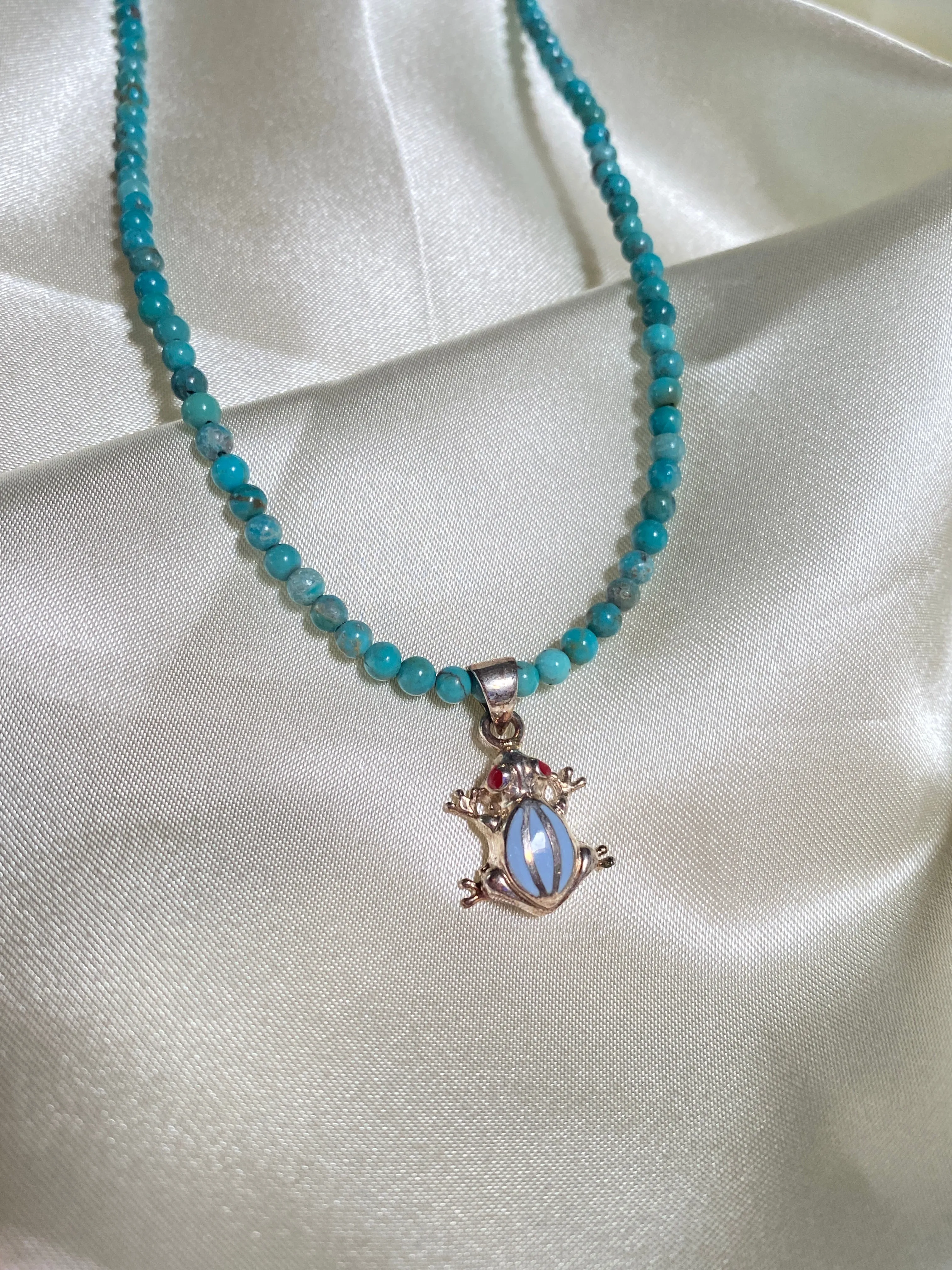 Turquoise Frog Beaded Necklace