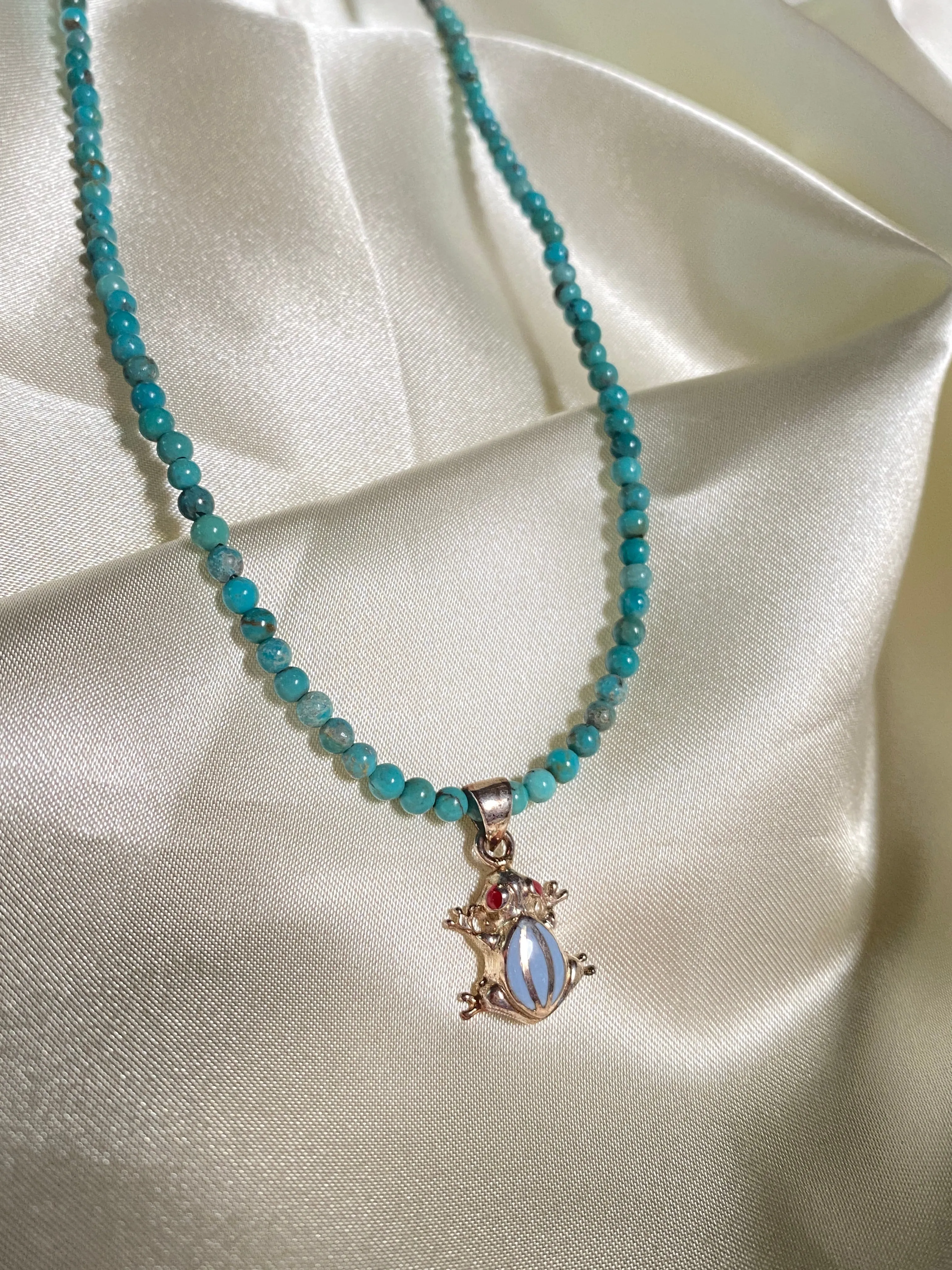Turquoise Frog Beaded Necklace
