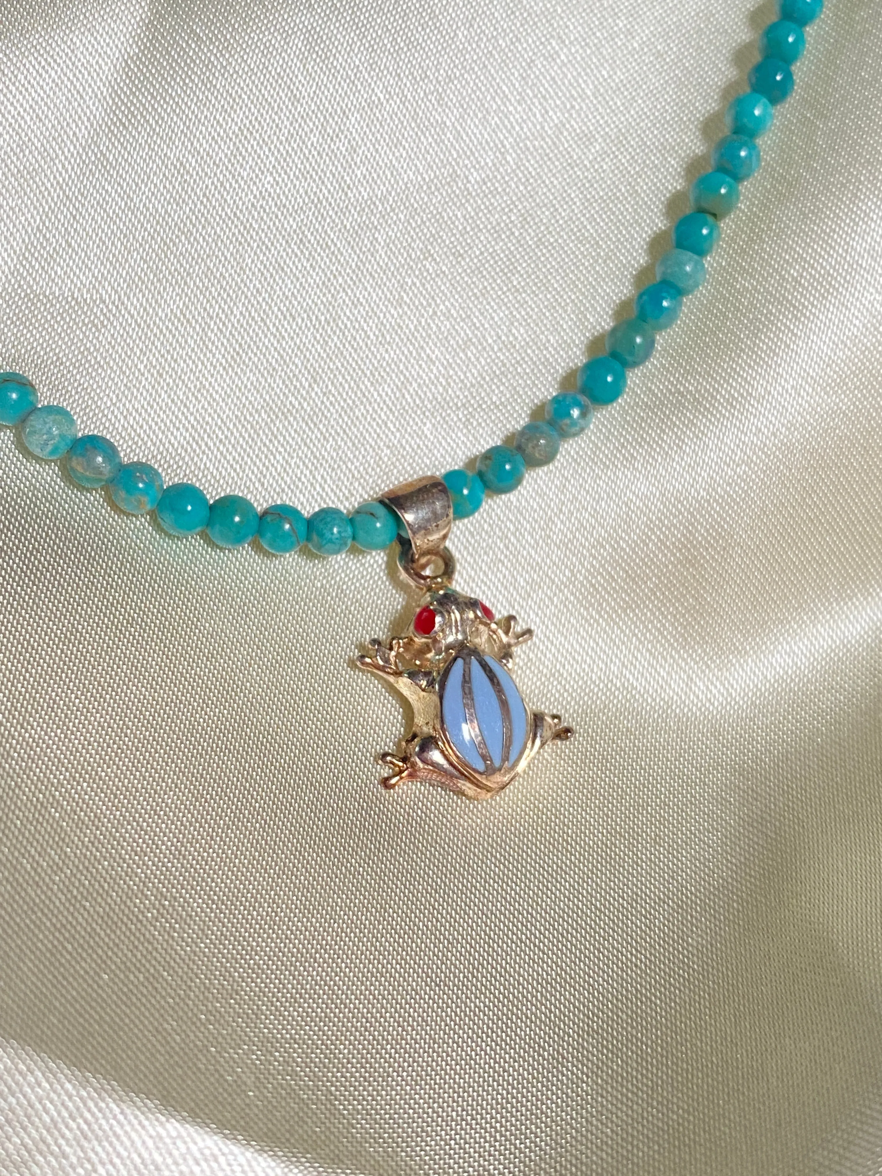 Turquoise Frog Beaded Necklace
