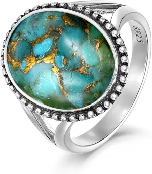 Turquoise Rings for Women 925 Sterling Silver Stacking Ring Vintage Boho Turquoise Statement Rings for Women Birthday Jewelry Gift Size 5-9