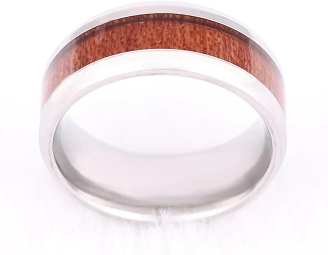 V Wedding Bands for Women, Tungsten Wedding Rings for Men 2PCS 8mm Silver Inlay Wood Size Woman 6 Man 7 for Couple Prom Jewelry