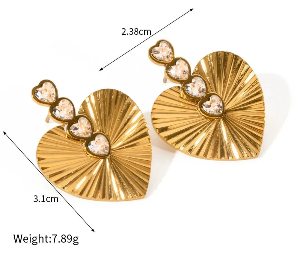 VAIGE Elegant Heart-Shaped White CZ Stud Earrings in Textured Stainless Steel