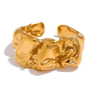 VAIGE Elegant Waterproof Stainless Steel Wide Ring with Gold Texture - Trendy Metal Jewelry Accessory