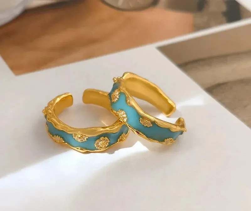 VAIGE Geometric Copper Flower Rings for Women