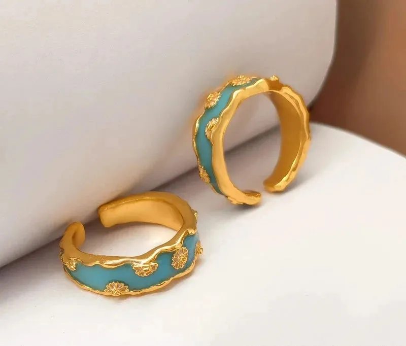 VAIGE Geometric Copper Flower Rings for Women