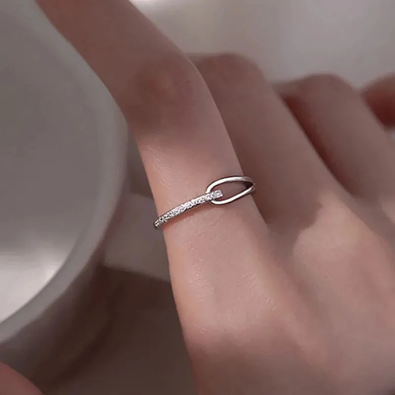VAIGE Minimalist Silver Engagement Rings - Elegant Geometric Design with Cubic Zirconia, Handmade Trendy Jewelry for Couples