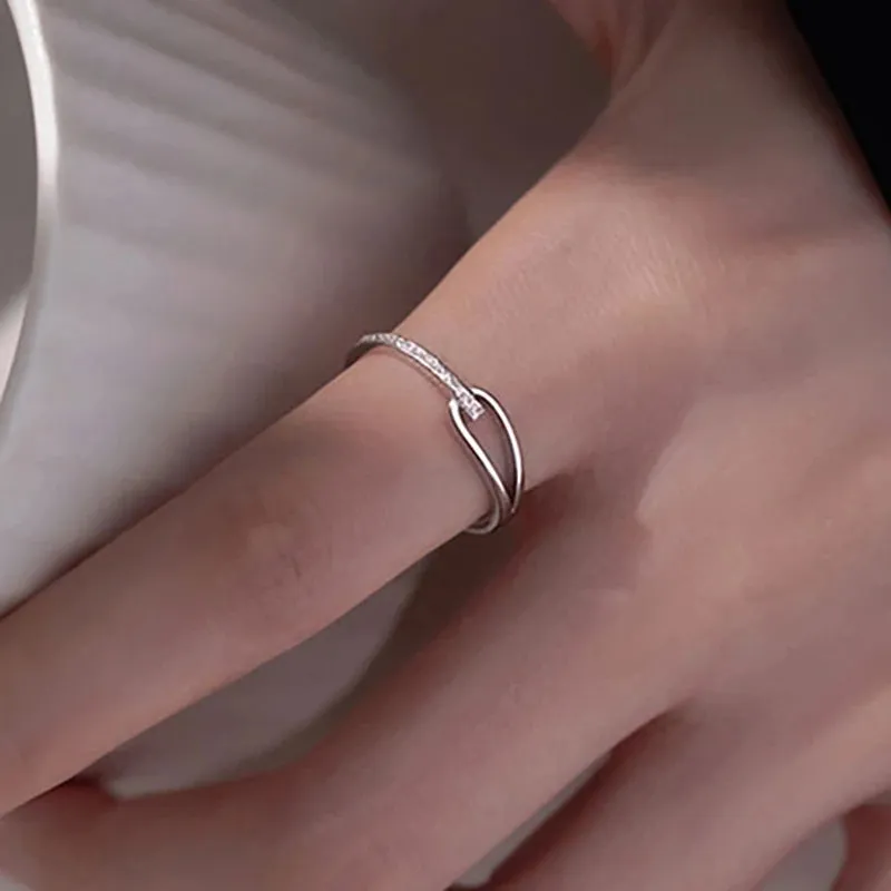 VAIGE Minimalist Silver Engagement Rings - Elegant Geometric Design with Cubic Zirconia, Handmade Trendy Jewelry for Couples