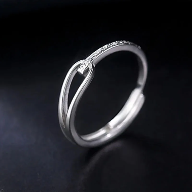 VAIGE Minimalist Silver Engagement Rings - Elegant Geometric Design with Cubic Zirconia, Handmade Trendy Jewelry for Couples
