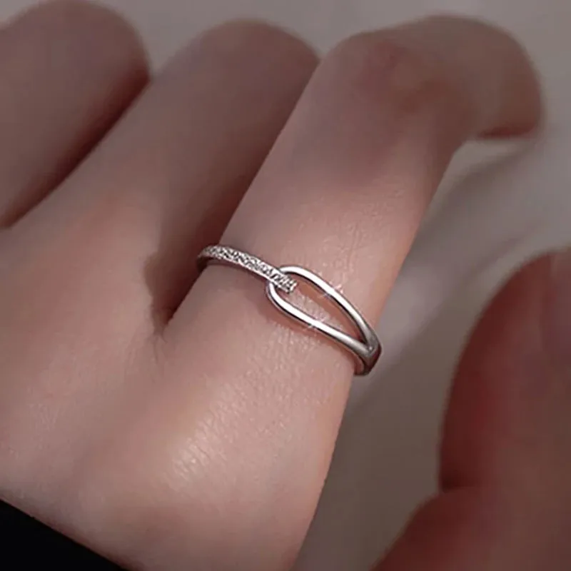 VAIGE Minimalist Silver Engagement Rings - Elegant Geometric Design with Cubic Zirconia, Handmade Trendy Jewelry for Couples