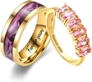 Valentine's Day Anniversary Ring 18k Gold Stainless steel Couples Custom Promise Rings Cubic Zirconia Women's Eternity Wedding Bands for Him and Her Matching Men's Engagement Ring
