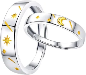 Valentine's Day Present Couples Ring Set Moon Ring Ideal for Engagement Wedding Anniversary