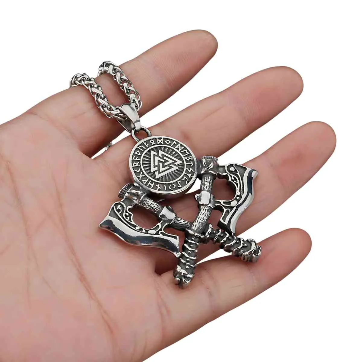 Valknut Necklace with Double Axe