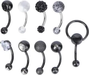 VANZACK 9Pcs Dainty Belly Button Rings Fashionable Navel Studs with Sparkling Zircon for Women Body Piercing Jewelry for Parties Weddings and Daily Wear