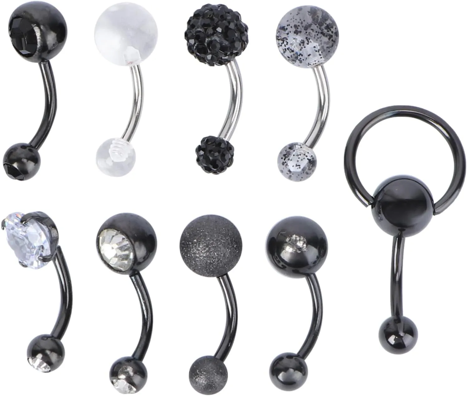 VANZACK 9Pcs Dainty Belly Button Rings Fashionable Navel Studs with Sparkling Zircon for Women Body Piercing Jewelry for Parties Weddings and Daily Wear