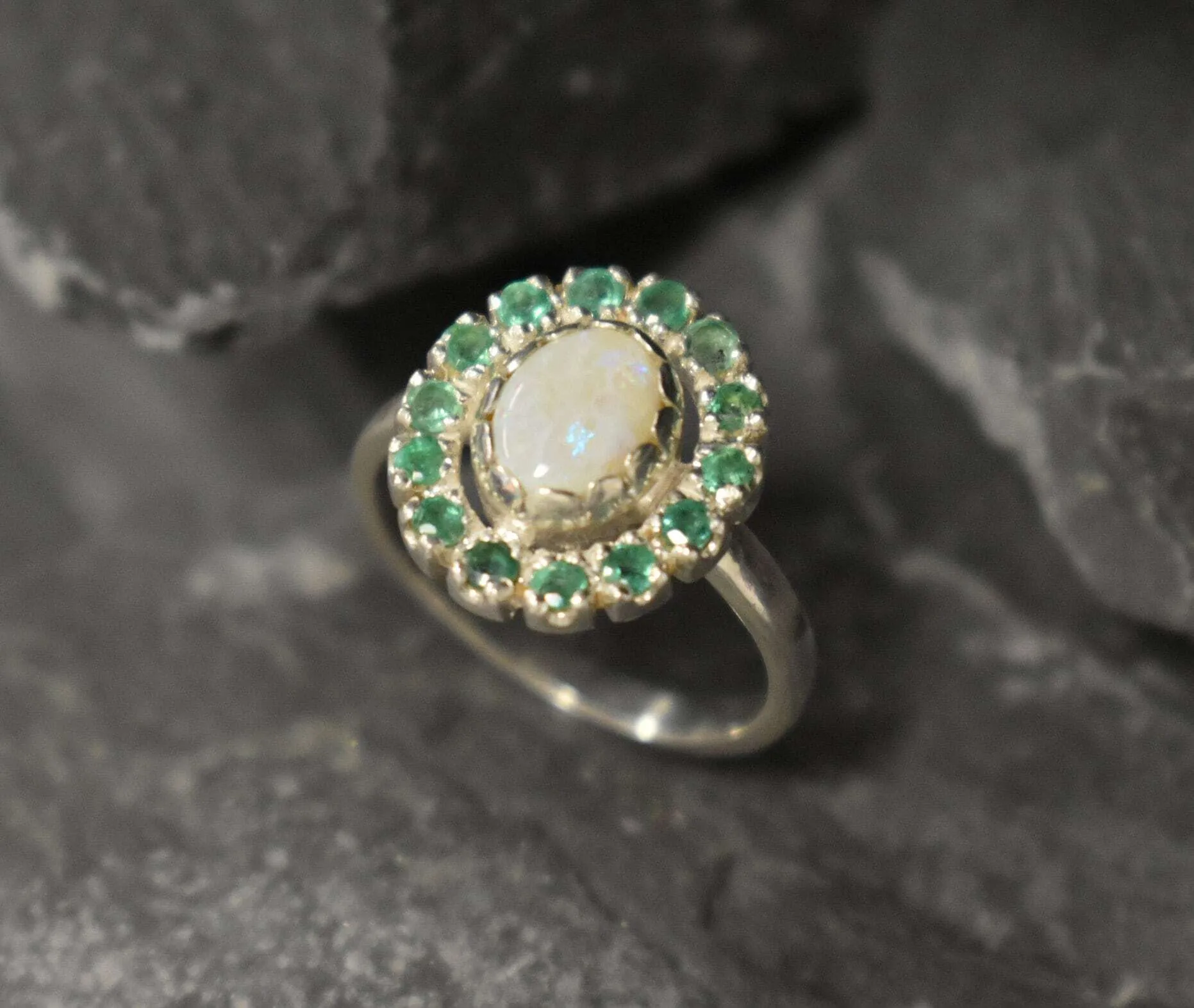 Victorian Opal Earrings - Opal Flower Earrings - White Green Earrings