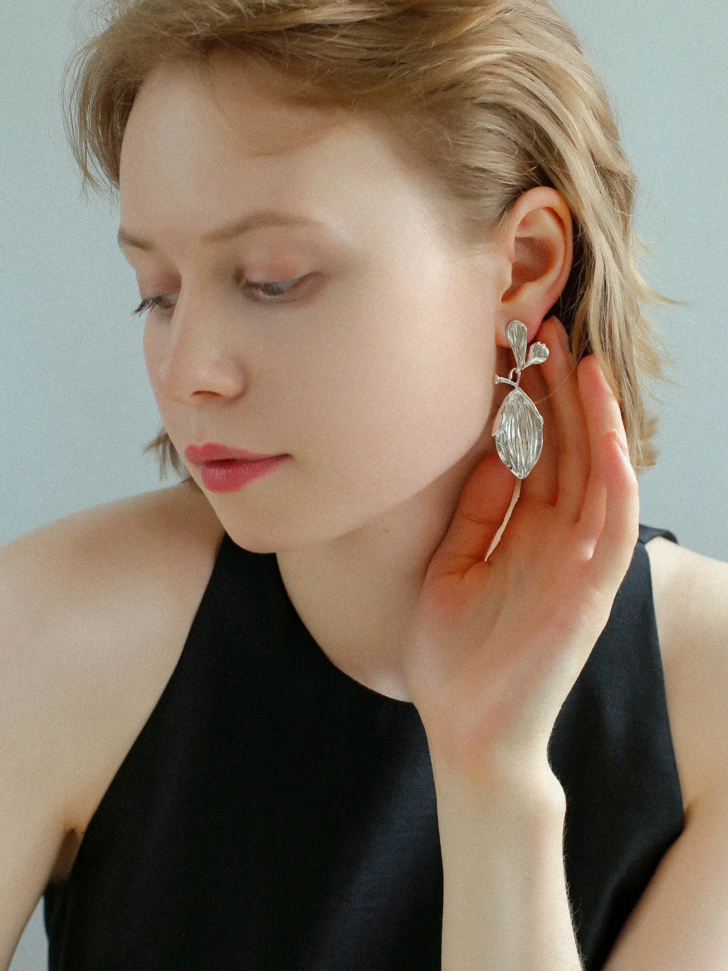 Vintage Long Textured Leaf Drop Earrings