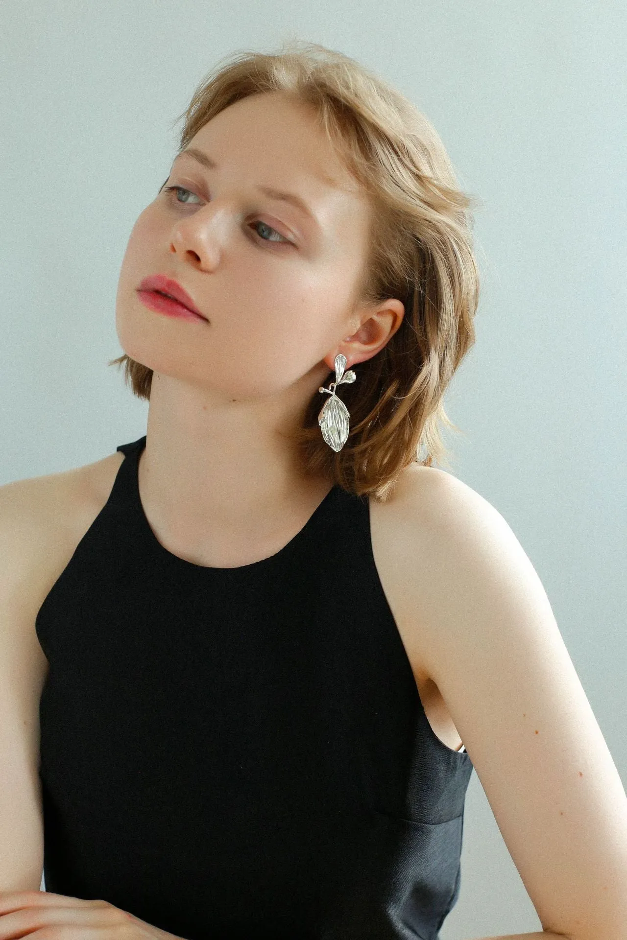 Vintage Long Textured Leaf Drop Earrings
