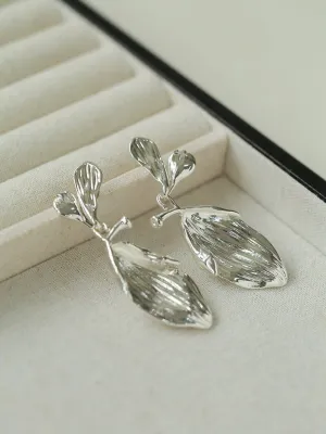 Vintage Long Textured Leaf Drop Earrings