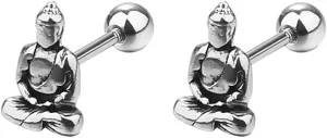 Vintage Lucky Buddha Statue Stud Earrings for Women Mens Stainless Steel 16g Screw Back Tragus Helix Barbell Cartilage Piercing Earring Studs Punk Personalized Good Luck Jewelry Gifts Birthday