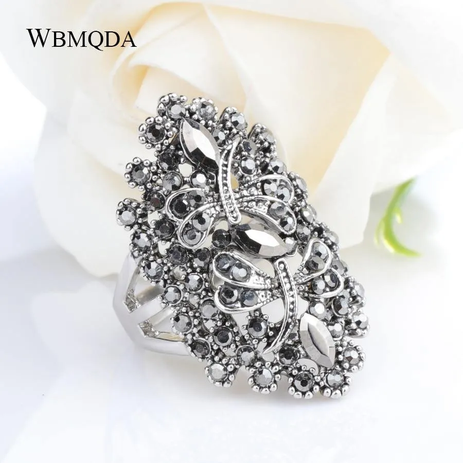 Vintage Rhinestone Dragonfly Hollow Big Ring