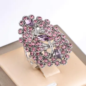 Vintage Rhinestone Dragonfly Hollow Big Ring