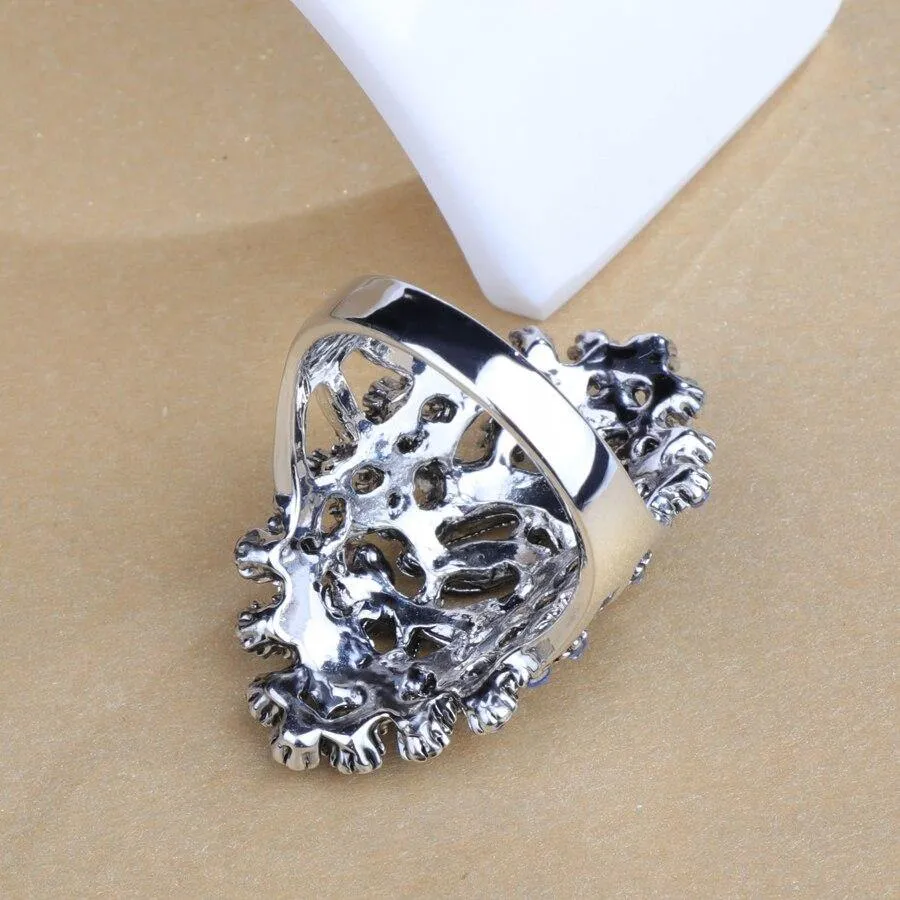 Vintage Rhinestone Dragonfly Hollow Big Ring