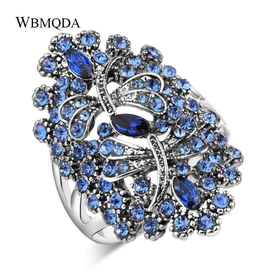 Vintage Rhinestone Dragonfly Hollow Big Ring