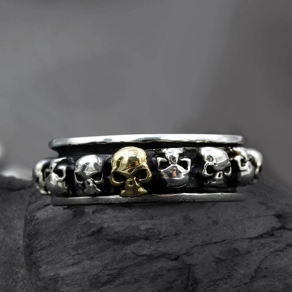 Vintage Skull Punk Sterling Silver Spinner Ring
