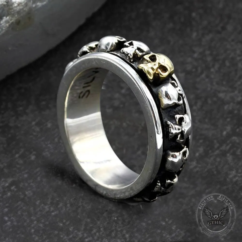 Vintage Skull Punk Sterling Silver Spinner Ring